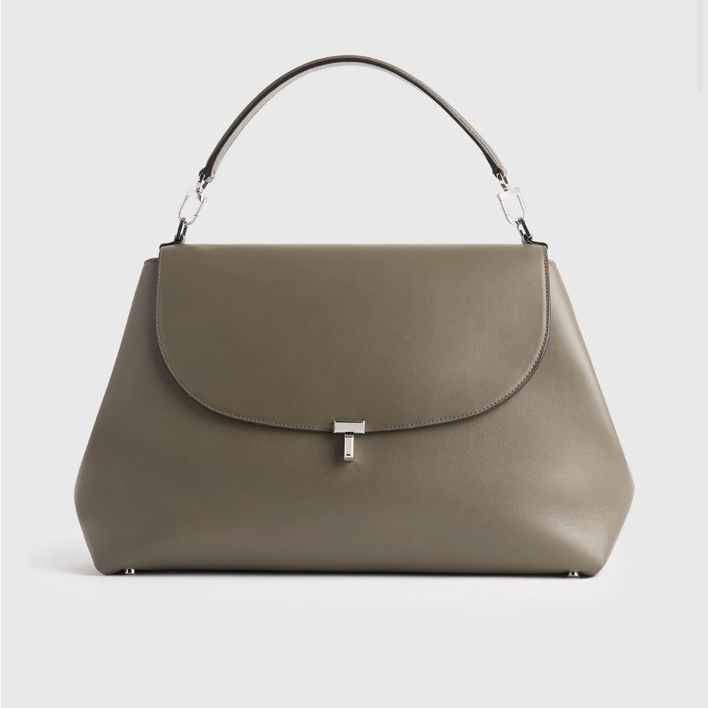 NEW TOTEME LEATHER T-LOCK SATCHEL BAG IN TAUPE